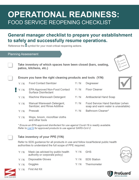 ProGuard and Swisher Manager Checklist Reopening Foodservice