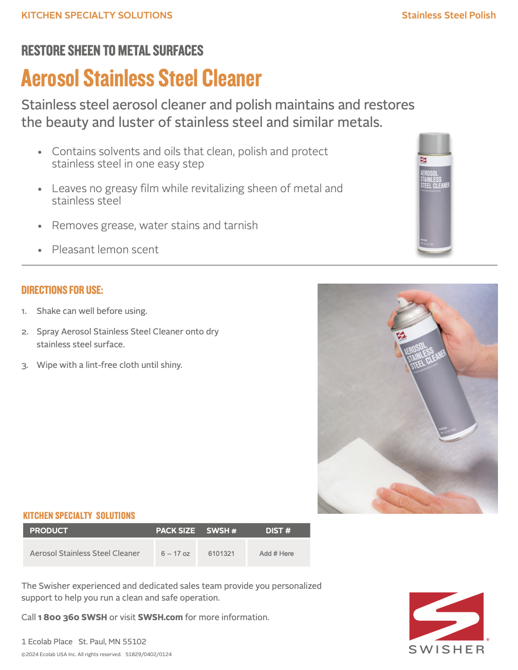 Swisher Aerosol Stainless Steel Cleaner