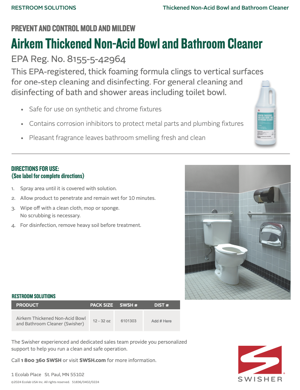 Swisher Airkem Thickened Non Acid BowlBathroom Cleaner