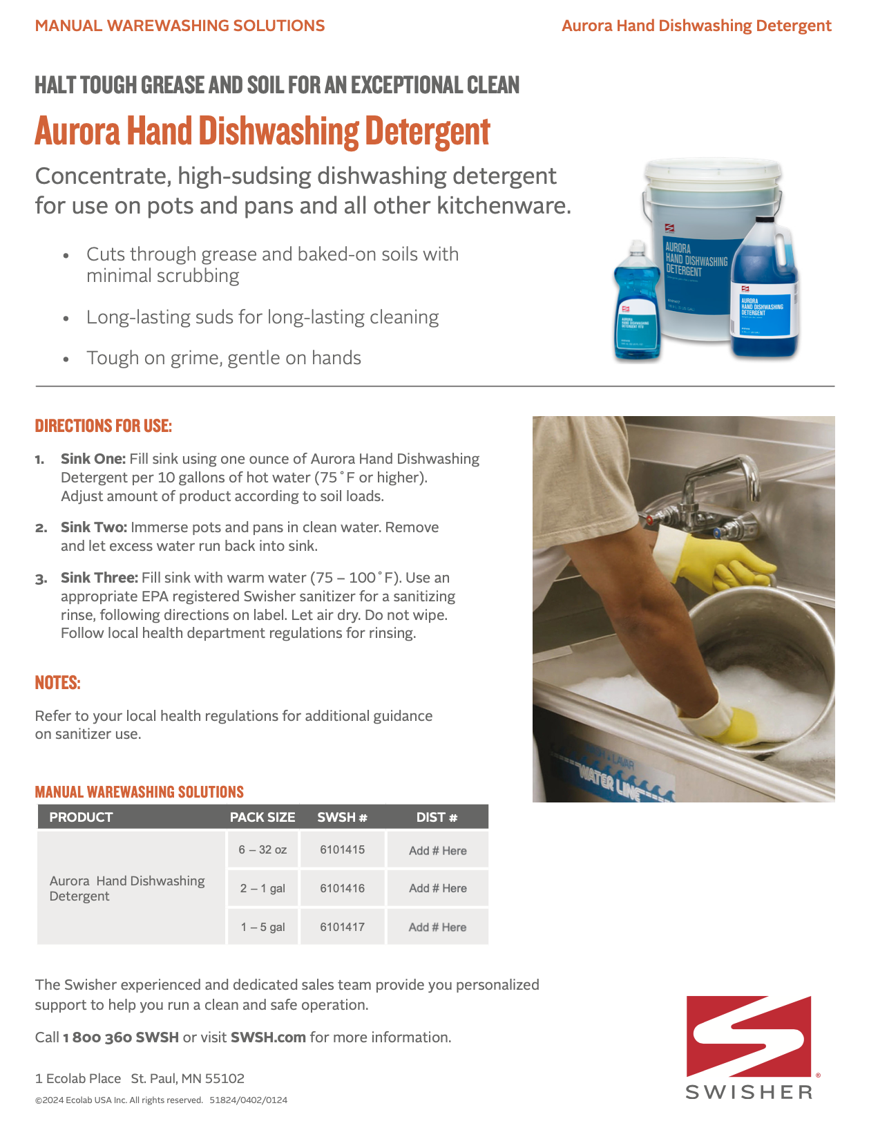 Swisher Aurora Hand Dishwashing Detergent